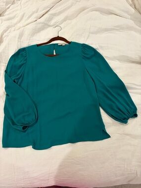 LOFT Teal Balloon Sleeve Blouse